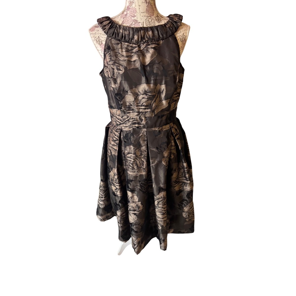 Collection Dressbarn Floral Print‎ Dress Ruffled Neckline Sleeveless Size 12